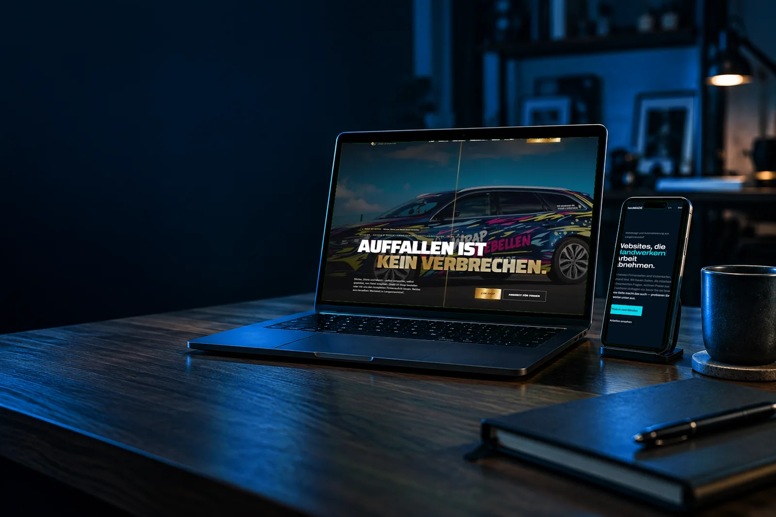 Laptop und Handy mit einer von uns gebauten Website